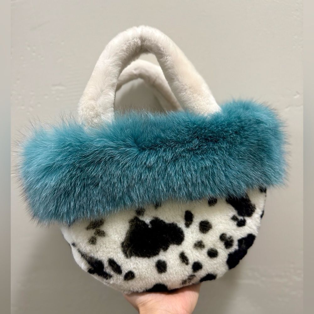 Colorblock Handmade Real Fox Fur & Shearling leather Top Handles Bag/Multi Use - Picture 5 of 16